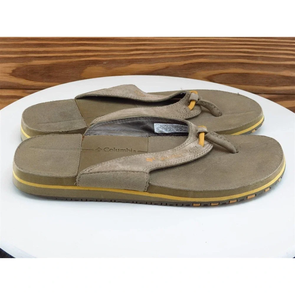 Columbia Sz 7 Flip Flop‎ Sandals Brown Leather Men Slip On